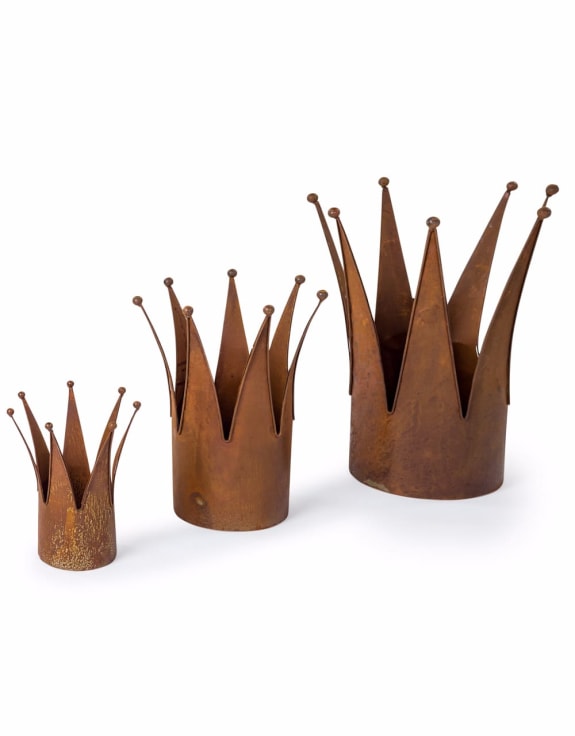 Antiqued Rusted Crown Planters (Set of 3)