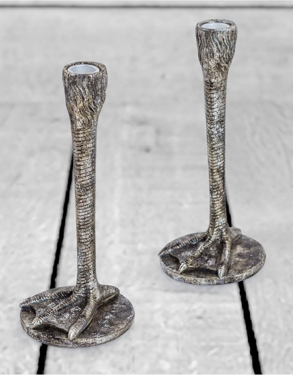 Antique Silver Bird Leg Candlesticks (Set of 2)