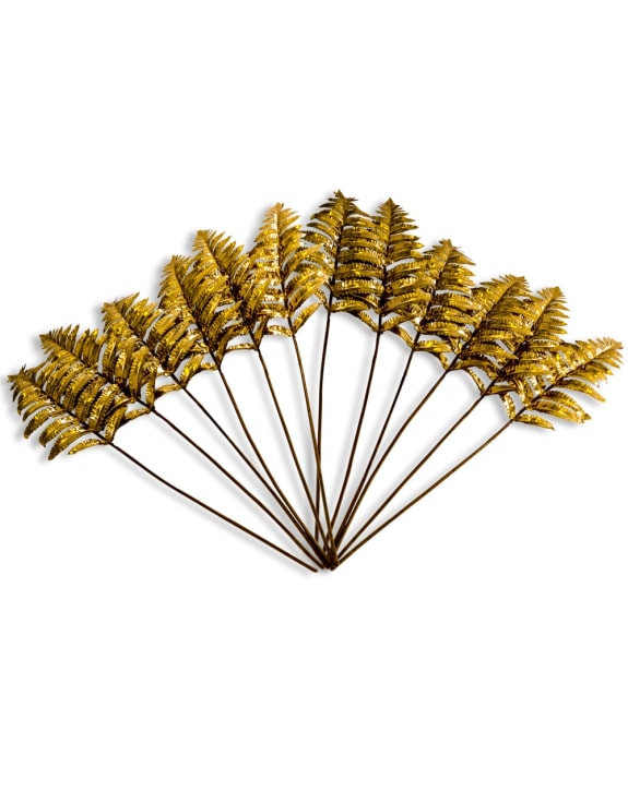 Metallic Gold Single Fern Leaf (Set Of 12. 6 Small, 6 Large)