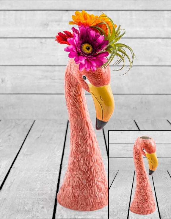 Ceramic Pink Flamingo Head Vase