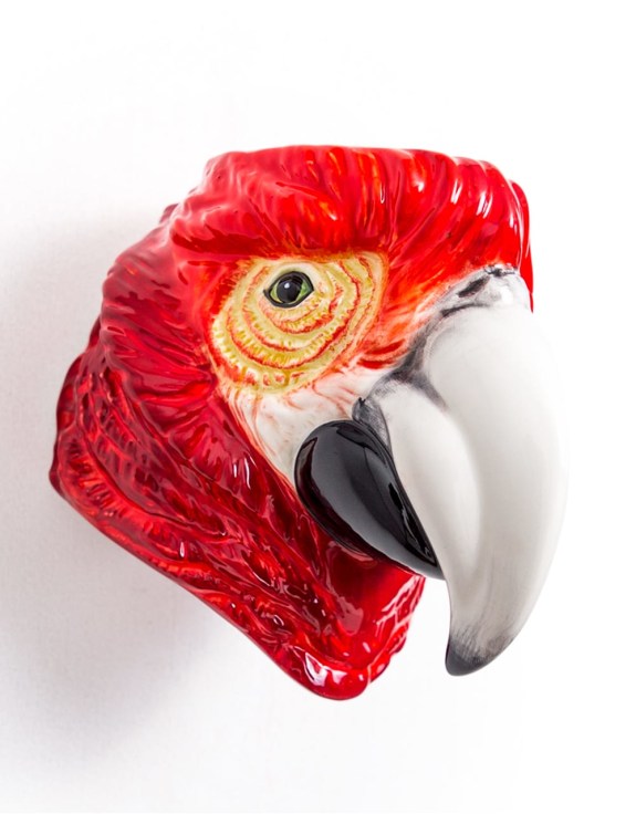 Hand Painted Ceramic Red Parrot Head Wall Sconce Vase