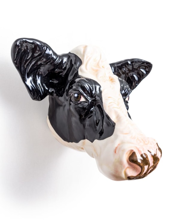 Hand Painted Ceramic Friesian Cow Head Wall Sconce Vase