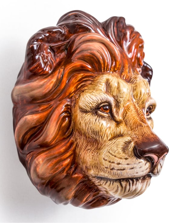 Hand Painted Ceramic Lion Head Wall Sconce Vase
