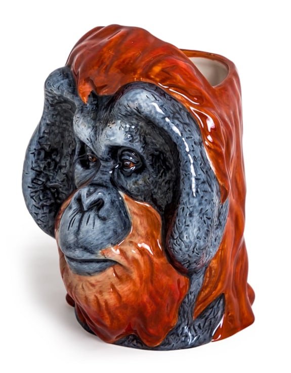 Hand Painted Ceramic Orangutan Head Storage Vase