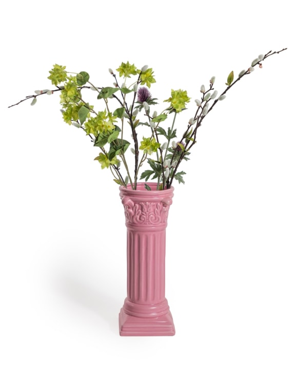 Large Matt Pink Corinthian Column Ceramic Vase