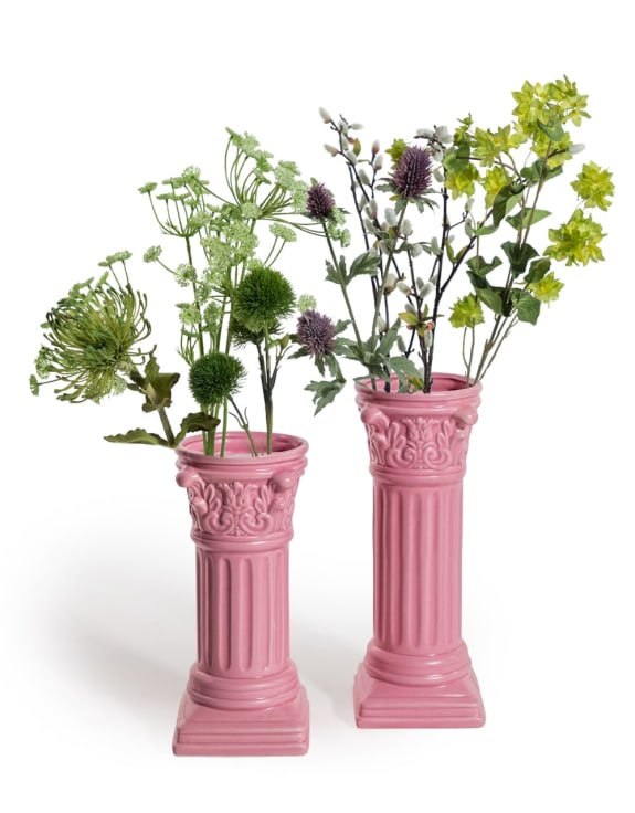 Large Matt Pink Corinthian Column Ceramic Vase