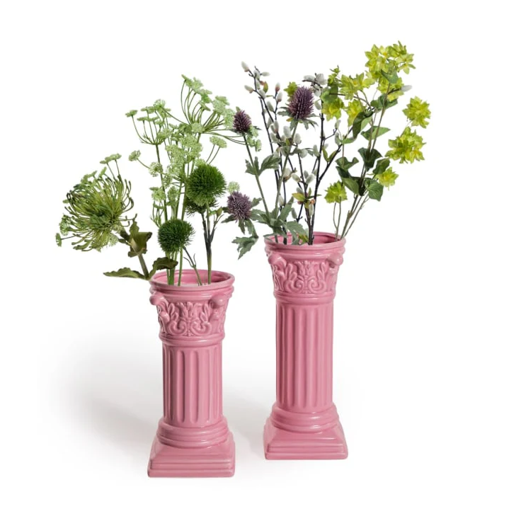 Large Matt Pink Corinthian Column Ceramic Vase