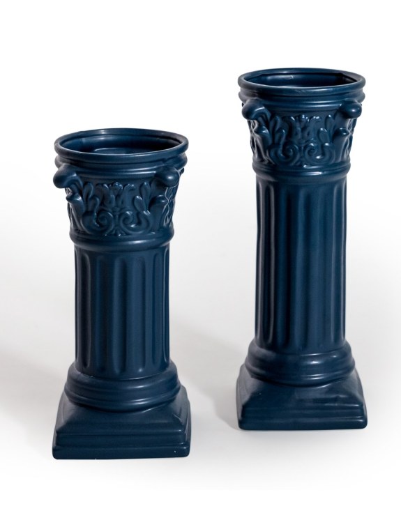 Large Matt Dark Blue Large Corinthian Column Ceramic Vase