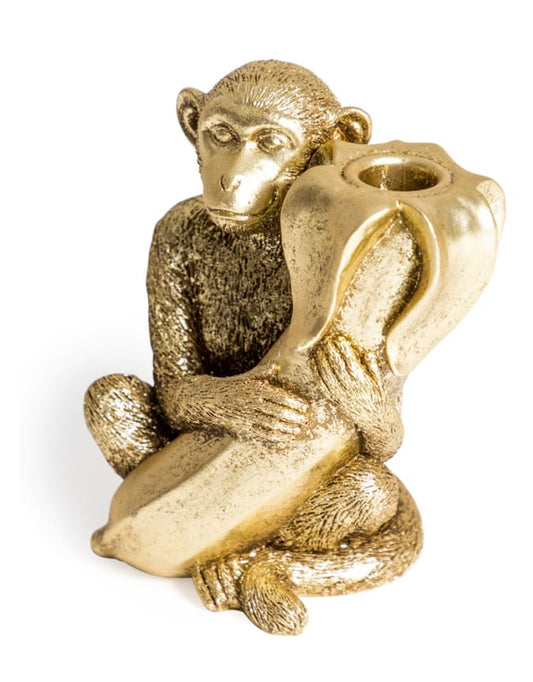 Antique Gold Monkey With Banana Candle Holder