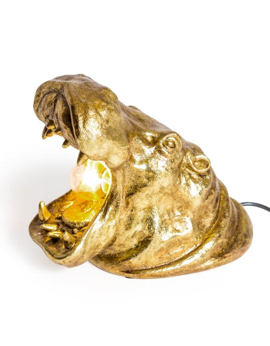 Antique Gold Roaring Hippo Table Lamp