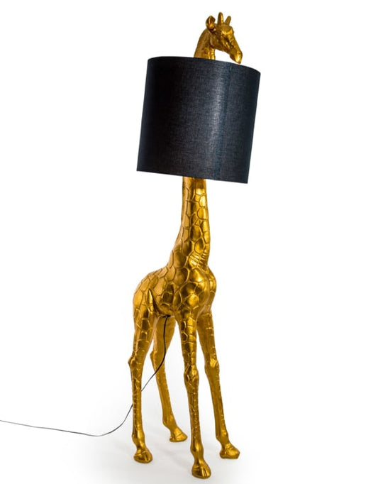Floor Lamp - Antique Gold Giraffe With Black Shade