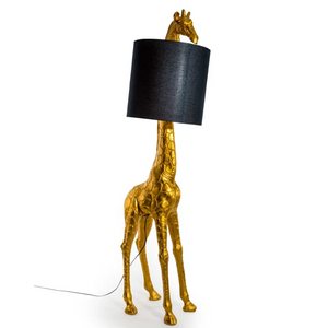 Antique Gold Giraffe Floor Lamp with Black Shade