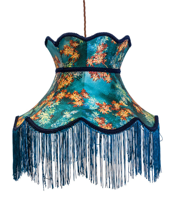 Floral Design Tall Blue Frilled Lampshade