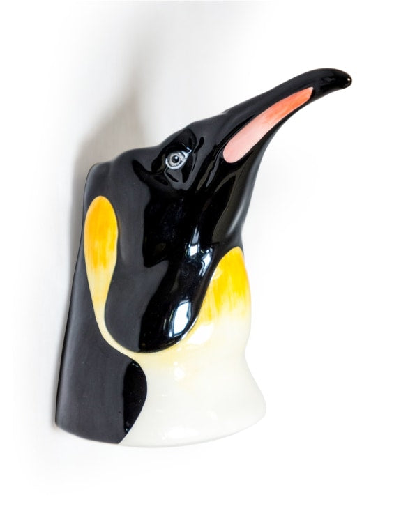 Hand Painted Ceramic Penguin Head Wall Sconce Vase
