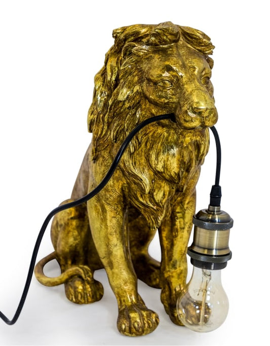 Antique Gold Sitting Lion Table Lamp
