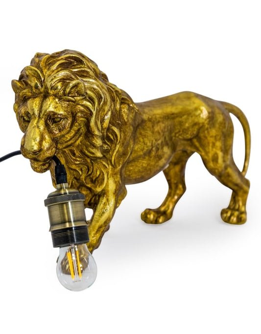 Antique Gold Prowling Lion Table Lamp
