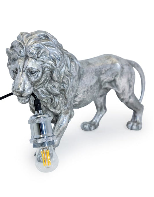 Antique Silver Prowling Lion Table Lamp