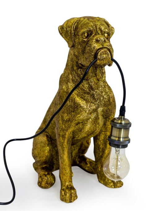 Antique Gold Sitting Boxer Dog Table Lamp