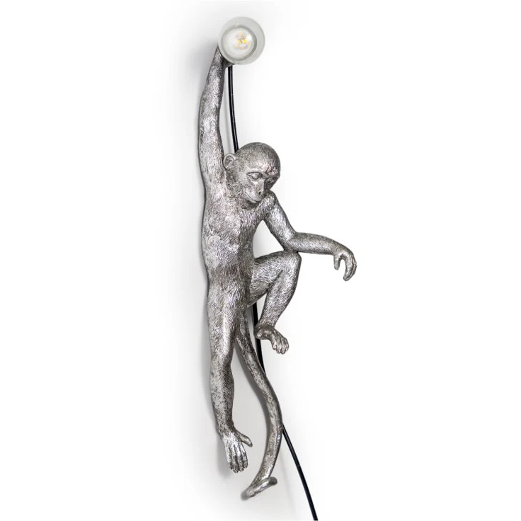 Antique Silver Climbing Monkey Wall Lamp