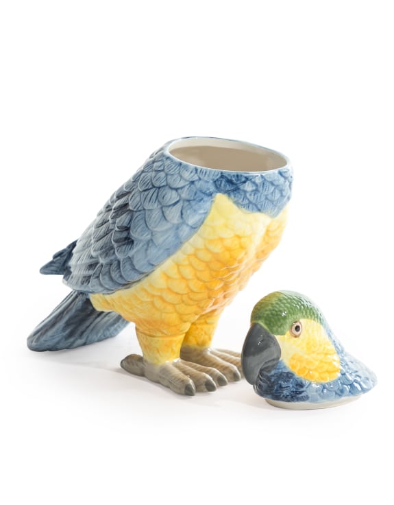 Yellow & Blue Ceramic Parrot Storage Vase
