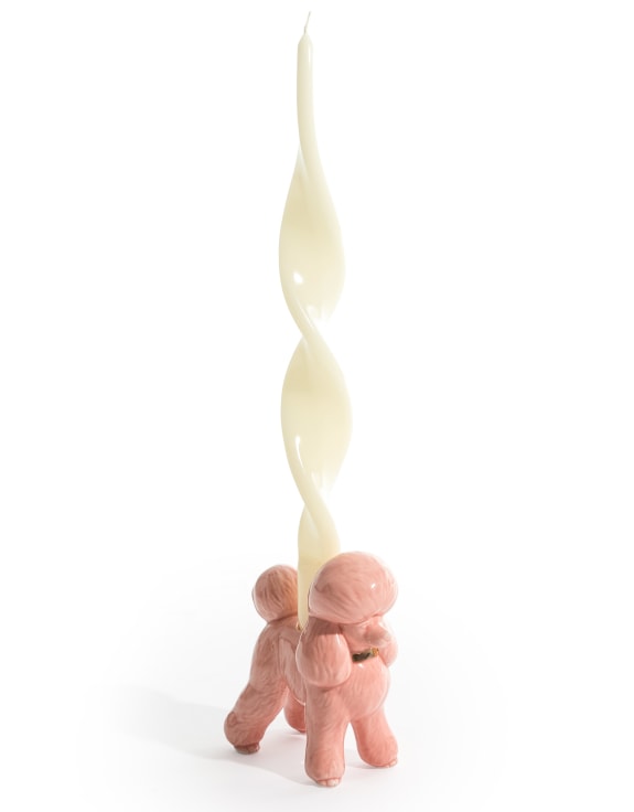 Pink Poodle Ceramic Candle Holder
