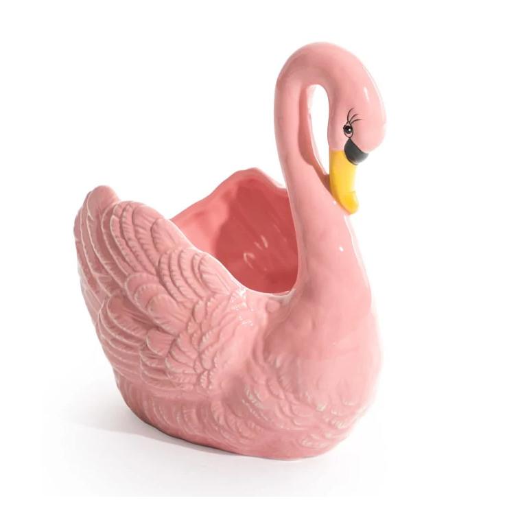 Pink Swan Ceramic Planter