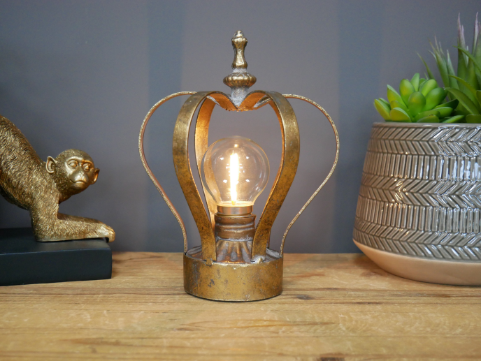 Vintage Aged Gold Crown Metal Light Battery Operated