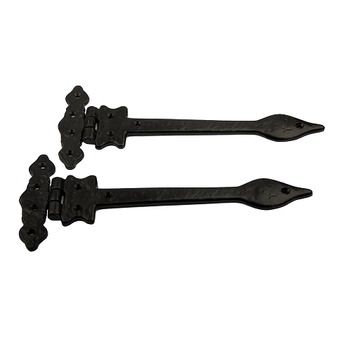 14'' Leaf Fleur De Lys Door Tee Hinges in Black Cast Iron