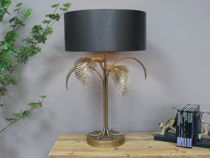 Gold Palm Tree Table Accent Lamp Black Shade