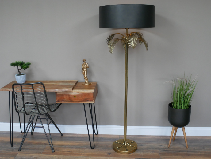 Large Palm Tree Floor Lamp with Black Shade