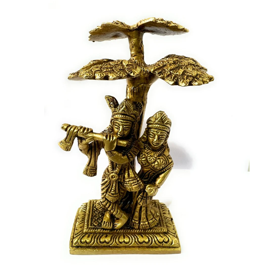 Vintage Radha Krishna Brass Sculpture 6''