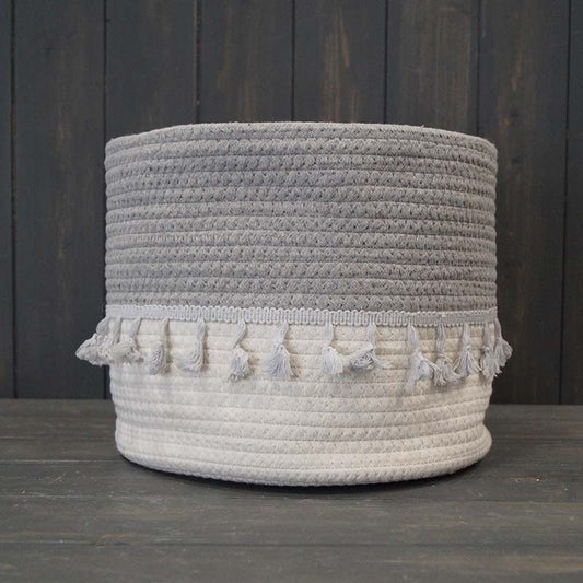 Large Cotton Basket with Grey Top Cream Base