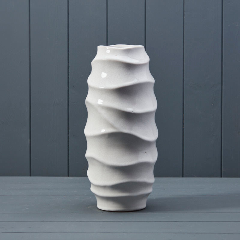 Large White Ceramic structured Vase