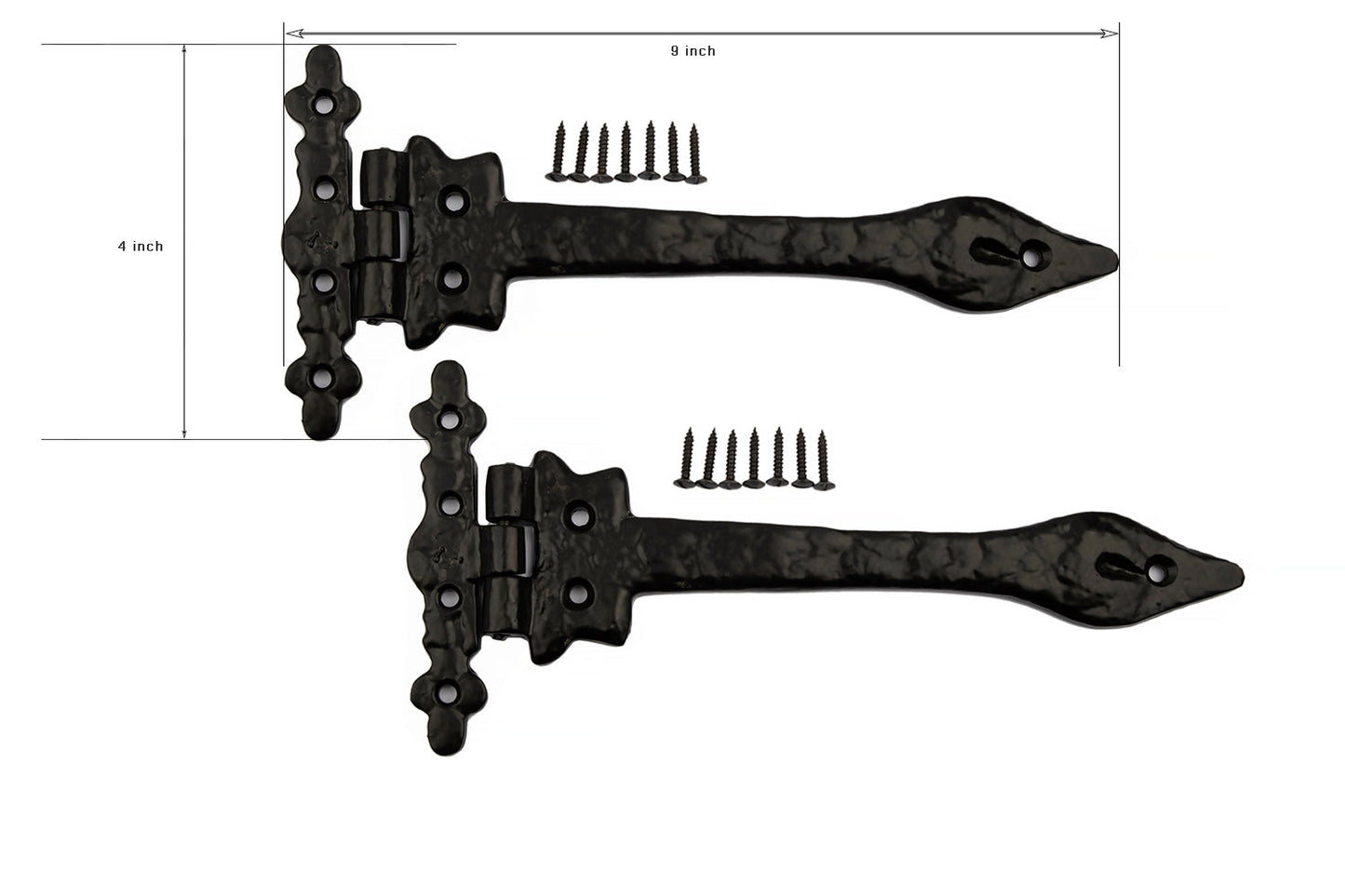 Malleable Antique Black Cast Iron Leaf Hinge - 9'' (229mm) 1 Pair