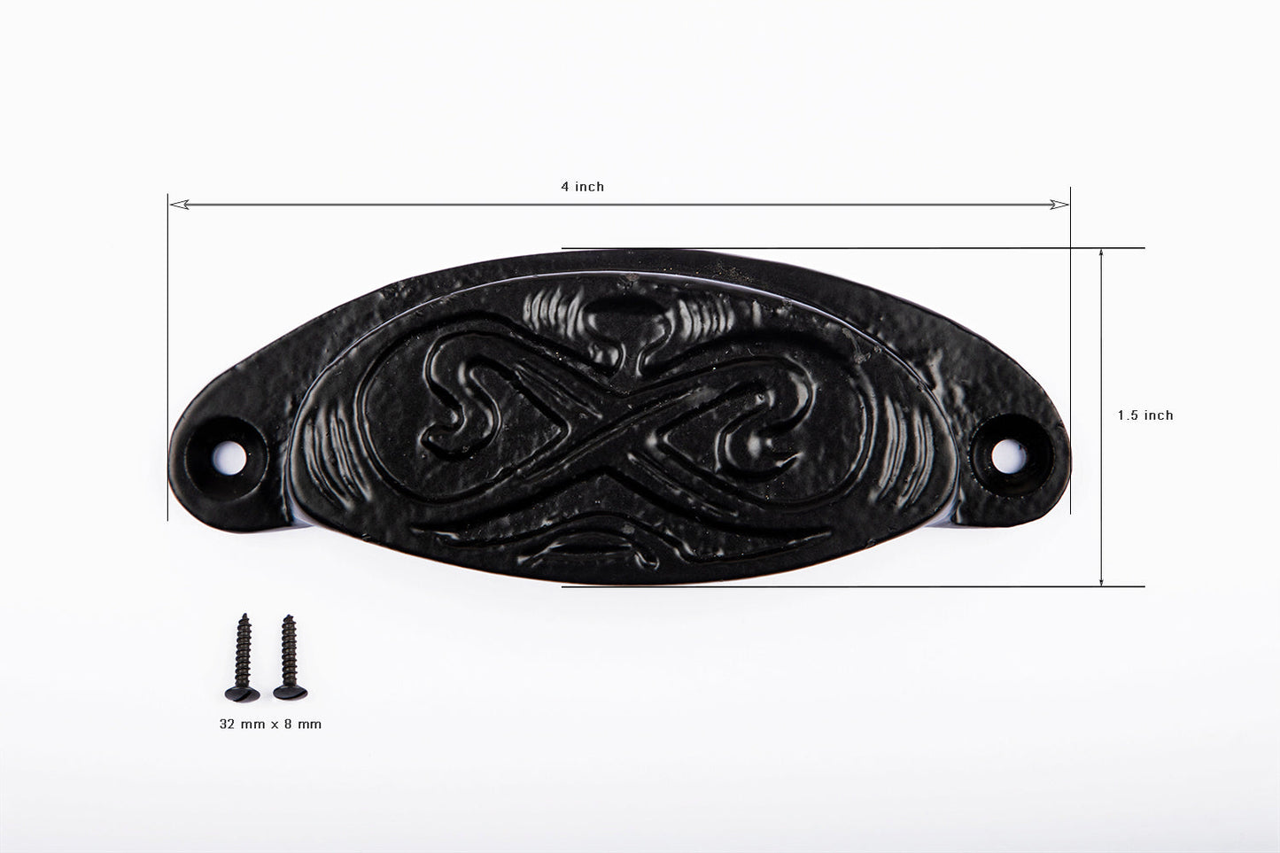 Cast Iron OVAL Drawer Cup Pull Handle Antique Black
