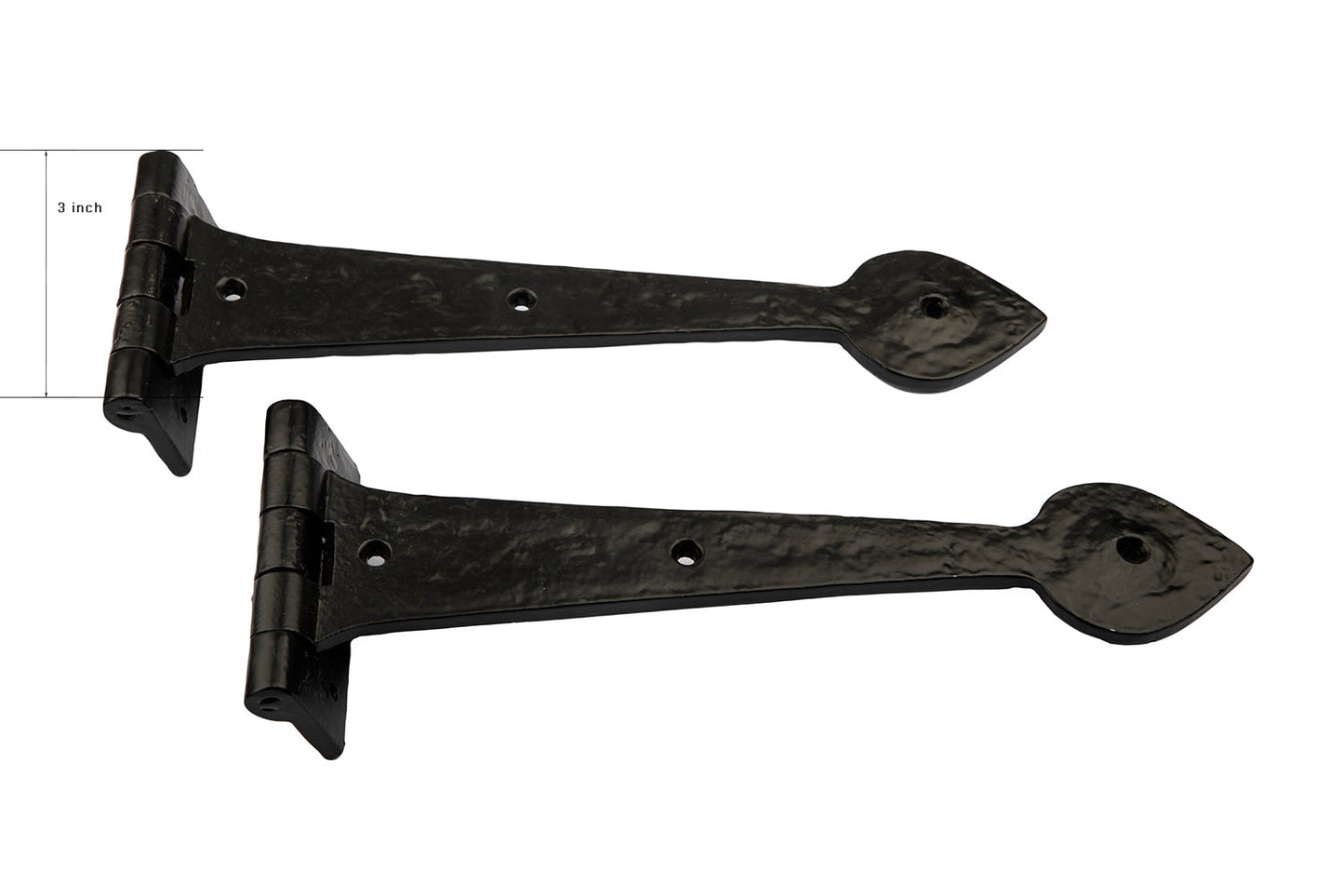 12'' Spear End Door Tee Hinges in Black Cast Iron (Pair)