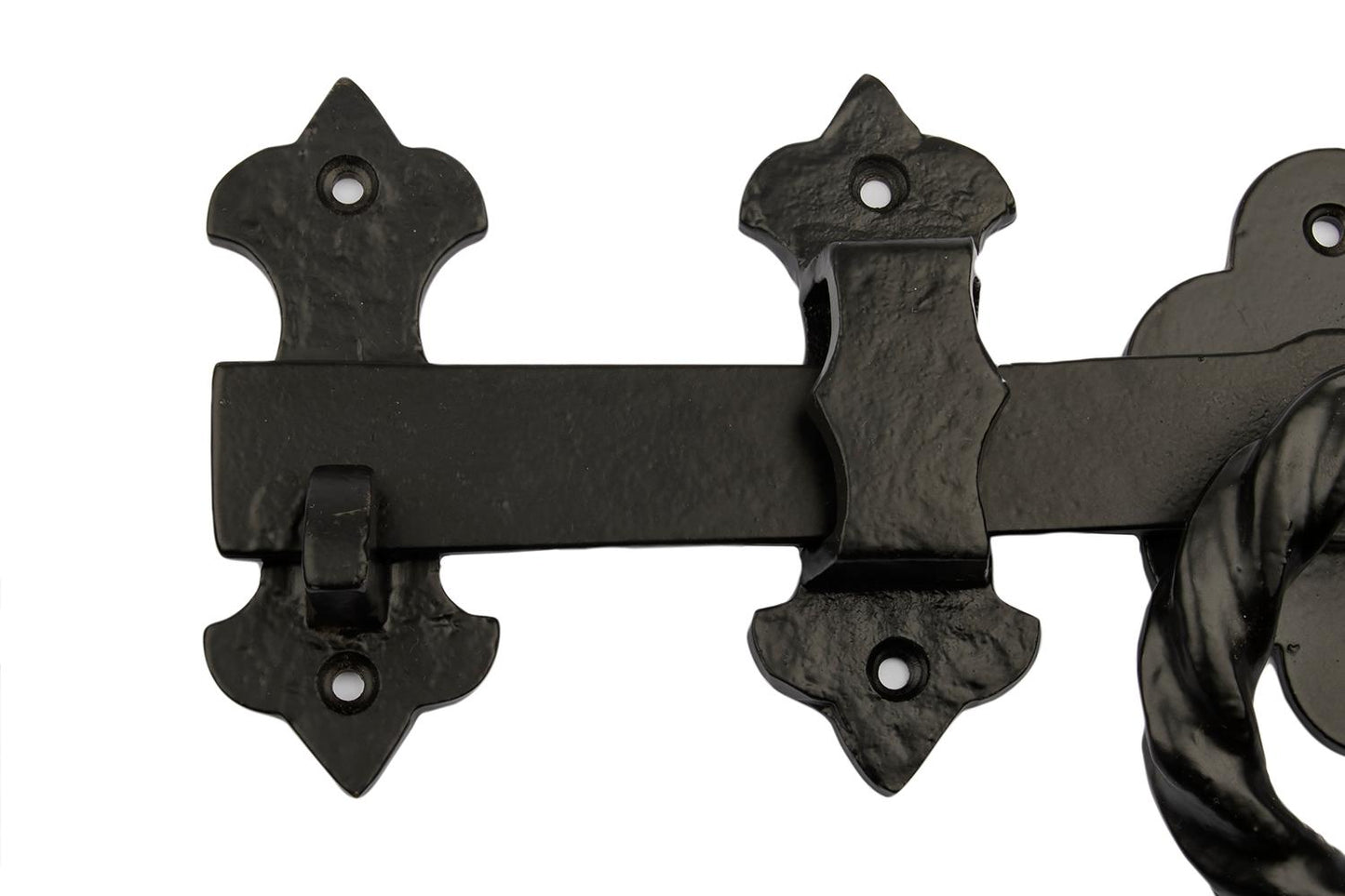 Antique Black Twisted Ring Latch 10'' - High Quality Cast Iron Supplied with Screws