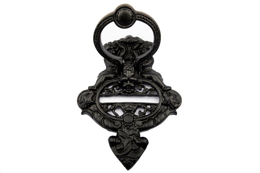 Antique Black Angel Cherubs Door Knocker  - Large (7'' width x 10'' height )