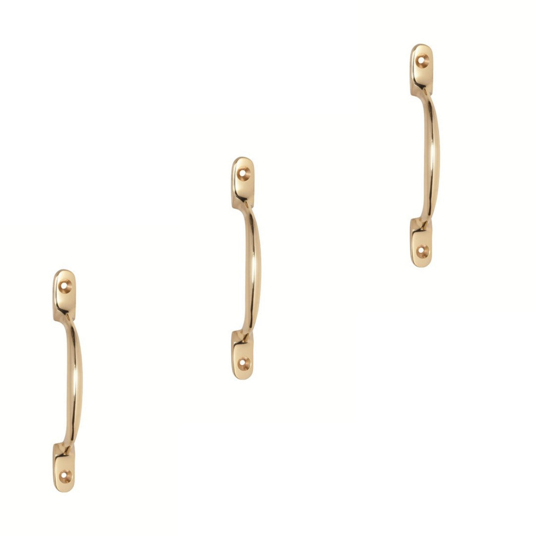 3 x SASH PULL HANDLE POLISHED BRASS - 6 inch (Pack of 3)