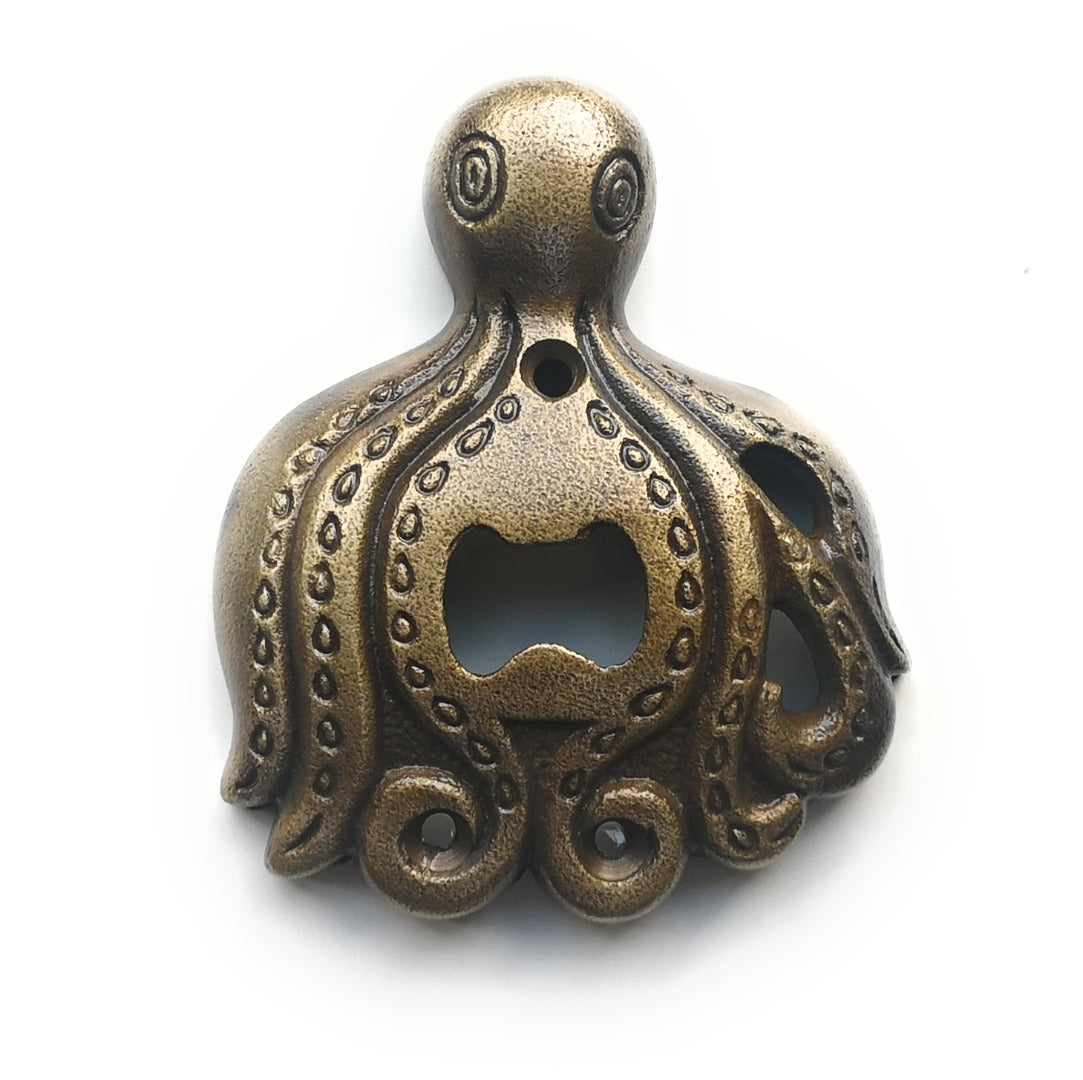 Antique Brass Octopus Bottle Opener Wall Mounted, Supplied with Fixing Screws