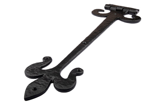 Black Antique Iron 18'' FLEUR DE LYS Curl Heavy Duty Door GATE T- Hinge - Pair
