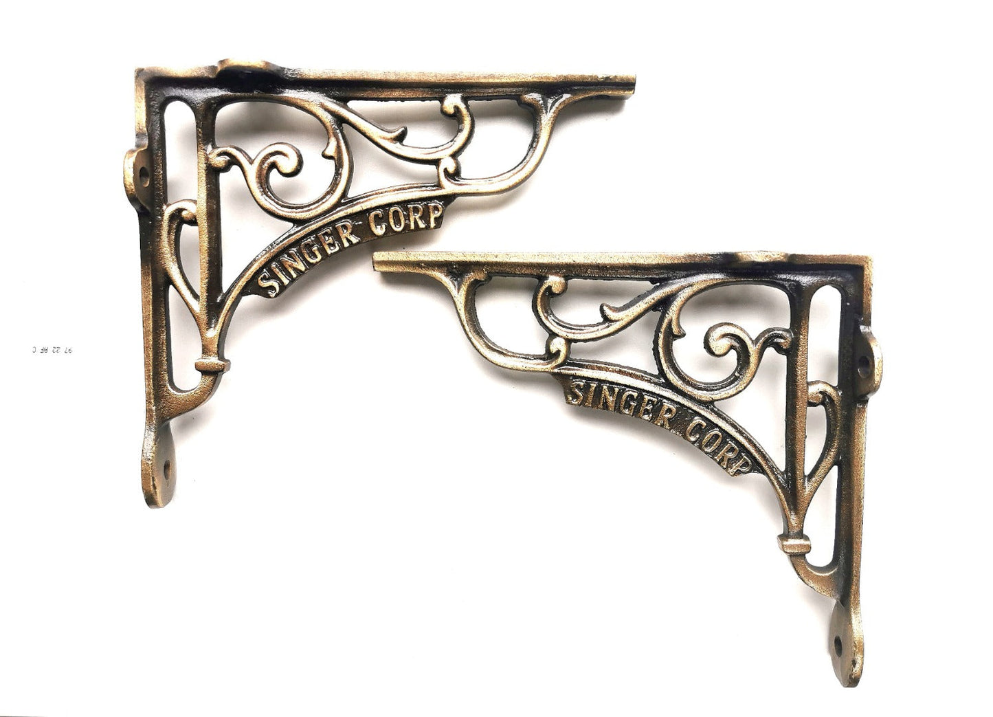 Pair of Vintage Shelf Brackets Singer Corp Antique Brass 6'' X 6'' (Variations Available)