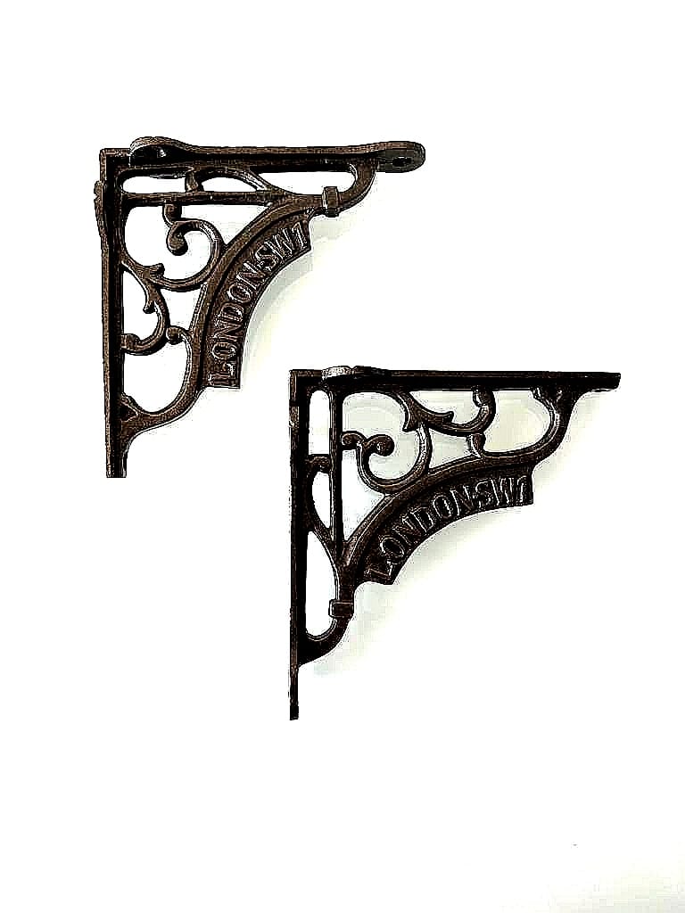Wonderful Antique Iron 5x5'' Wall Shelf Brackets from a London SW1 (1Pair) - Cast Iron