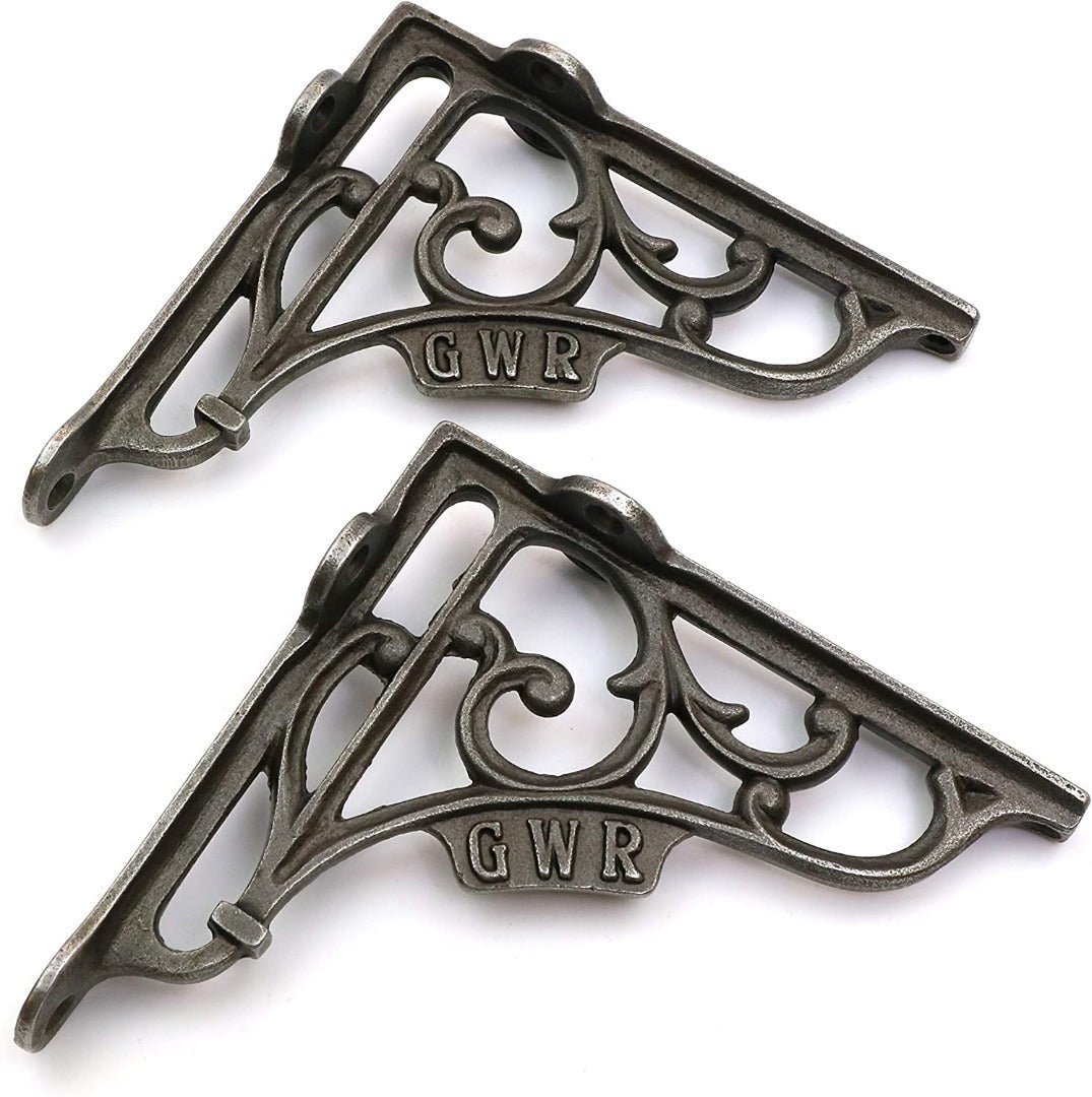 B&M - Pair of Shelf Brackets GWR Antique Cast Iron 125mm x 125mm / 5'' x 5''