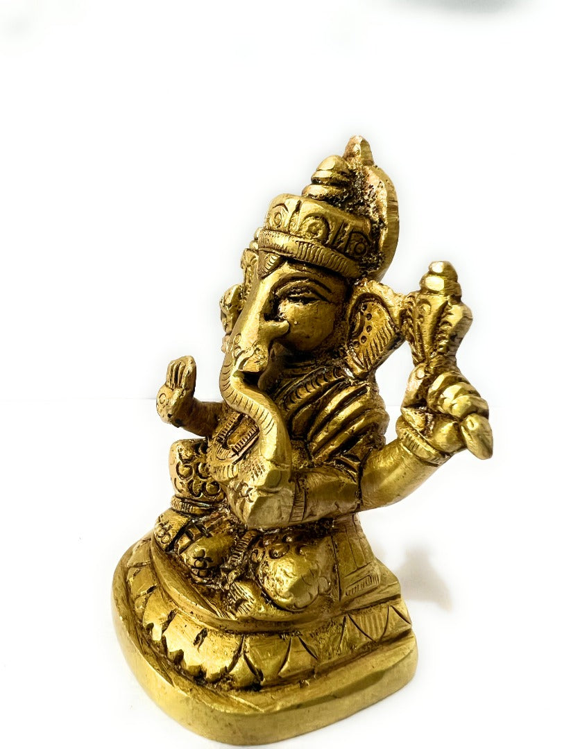 B&M| Antique Brass Ganpati Sculpture - Handcrafted Indian Hindu God Statue | 10cm