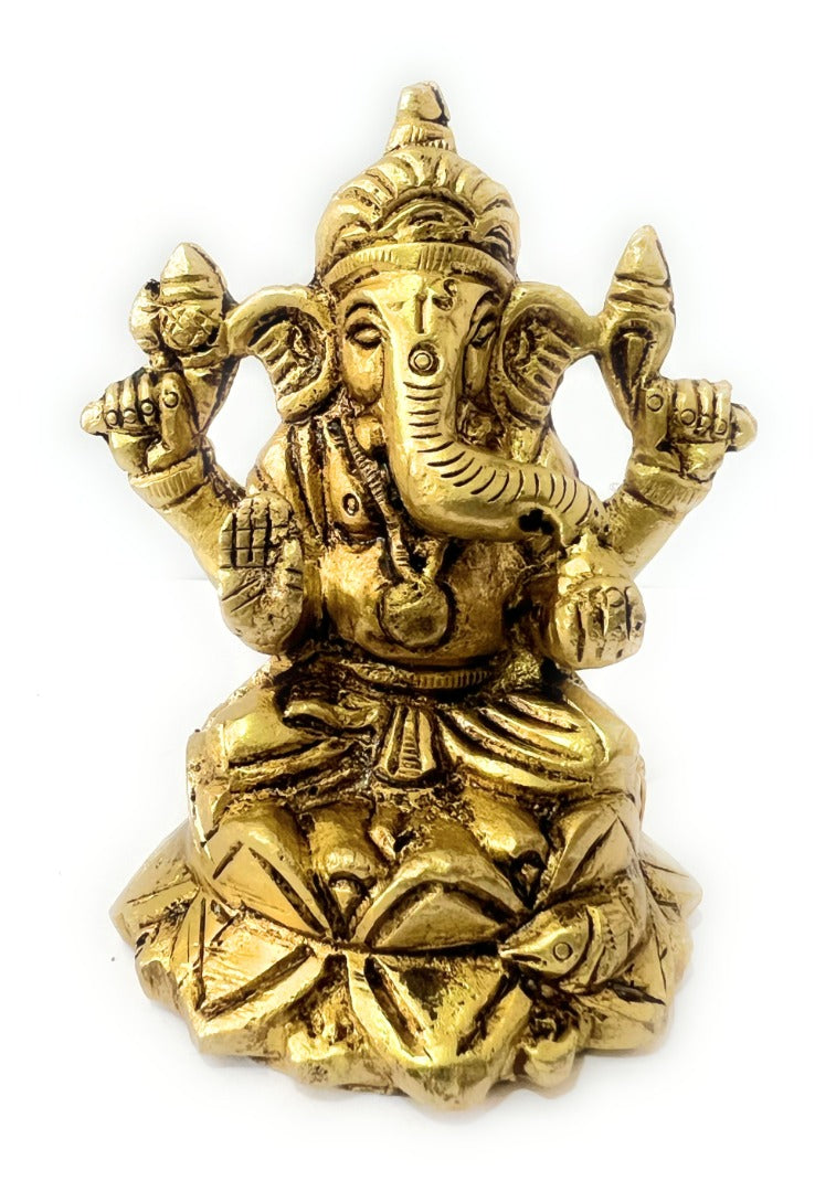 B&M| Antique Brass Ganpati Sculpture - Handcrafted Indian Hindu God Statue