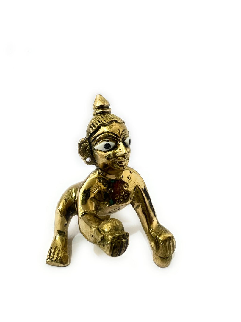 B&M| Brass Krishna Laddu Gopal Kanha Makhan Chor (Laddu Gopal) 5.5 cm